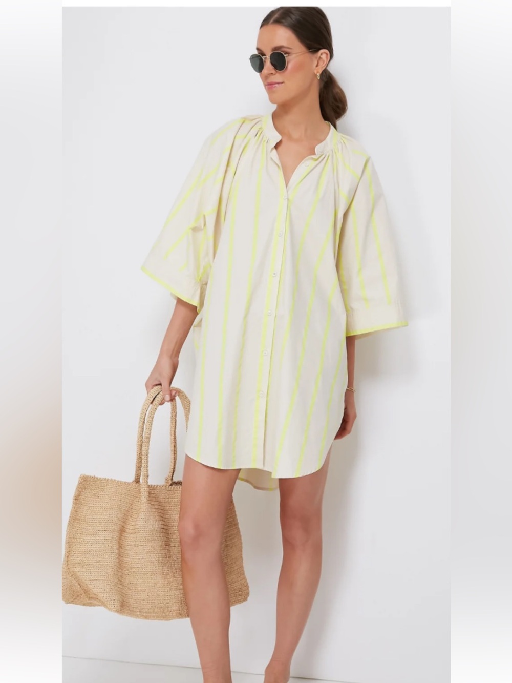 Women’s Pomander Place Striped Pia Cover Up Dress in Cream and Yellow Size L NWT